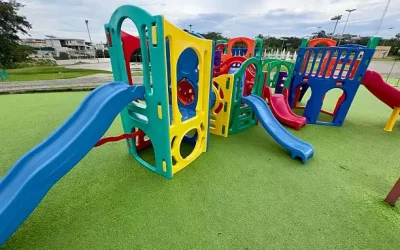 Outdoor playground featuring synthetic grass turf